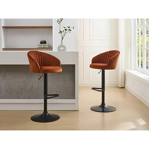 Vente-Unique Lot de 2 tabourets de bar en velours et métal noir - Hauteur réglable - Terracotta - DORALIZ