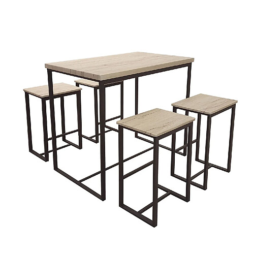 Urban Living Table haute avec 4 tabourets industrielle Dock - Noir