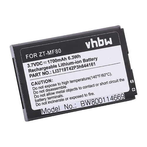 vhbw Li-Ion batterie 1700mAh (3.7V) pour téléphone portable mobil smartphone ZTE Engage LT, MF80, N8000, Nova 3.5, Nova 4.0, T82, V8000