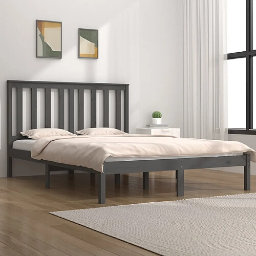 vidaXL Cadre de lit sans matelas gris bois massif 200x200 cm