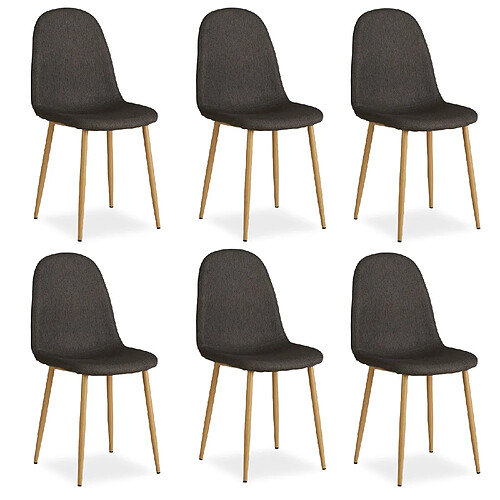 Decoshop26 Lot de 6 chaises de salle à manger cuisine confortable et moderne en tissu anthracite pieds métal aspect bois CDS06303