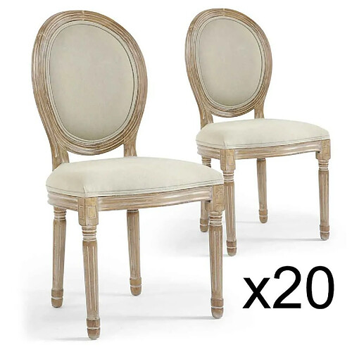 Paris Prix Lot de 20 Chaises Médaillon Tissu Versailles 96cm Beige