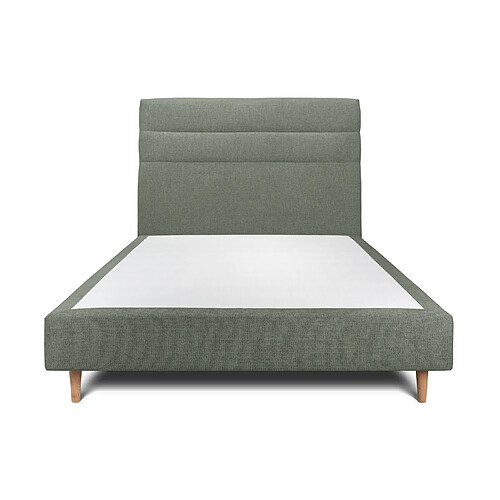 Sommeil de plomb Lit 135x190cm avec tête de lit lignes tissu et sommier tapissier vert - Hauteur totale : 35cm