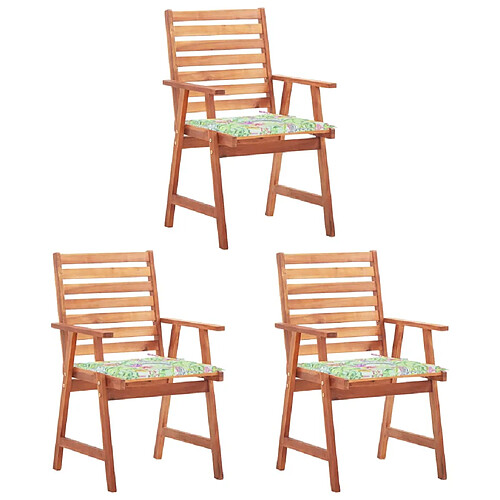 vidaXL Chaises à manger d'extérieur lot de 3 et coussins Acacia massif