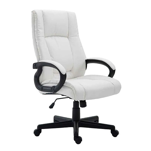 Decoshop26 Fauteuil de bureau XL sur roulettes avec accoudoirs mécanisme d'inclinaison plastique PVC blanc 10_0002717