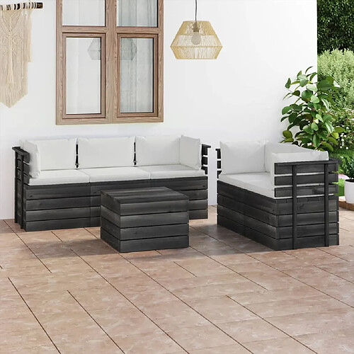 vidaXL Salon palette de jardin 6 pcs avec coussins Bois de pin massif