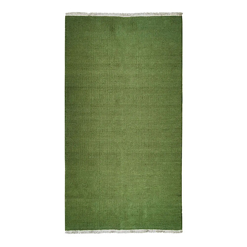 Thedecofactory ESSENCE - Tapis en jute et coton avec franges vert foncé 80x150