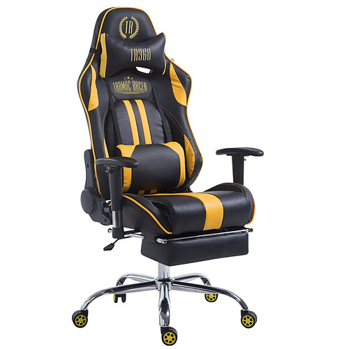 Decoshop26 Fauteuil de bureau gamer avec repose-pieds extensible mécanisme de bascule en PVC noir / jaune 10_0002745