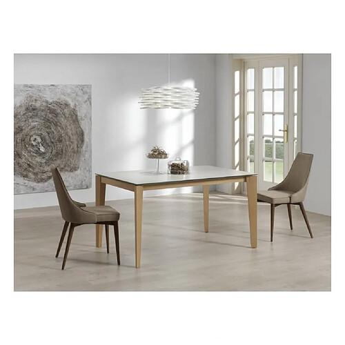 Inside 75 Table repas GEO 4 couverts 140 x 90 x 76 cm pieds chêne plateau verre blanc