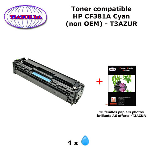 Toner générique HP CF381A, HP 312X pour HP LaserJet Pro MFP M476 Cyan +10f papiers photos A6 -T3AZUR