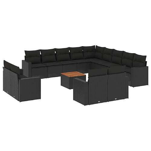 Maison Chic Salon de jardin avec coussins 14 pcs, Ensemble Tables et chaises de jardin, noir résine tressée -GKD927478