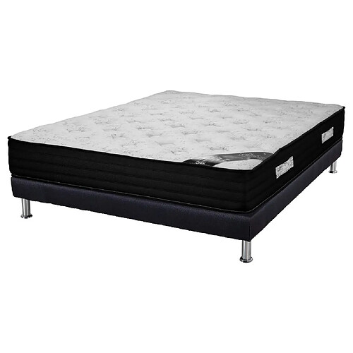 Ebac Matelas + Sommier SR9 Deco 140x190 Black Mattress - H. 25 cm - Soutien équilibré