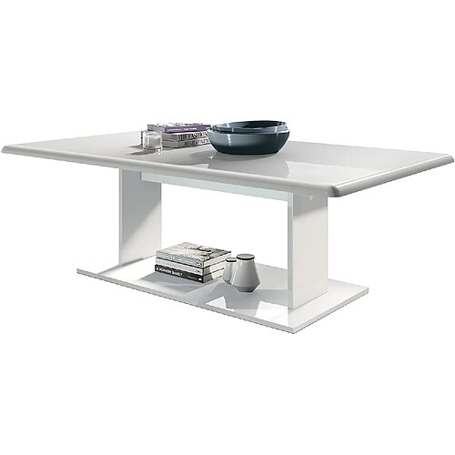 Mpc Table de salon table basse en blanc avec plateau de dessus en blanc haute brillance