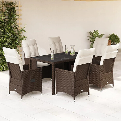 vidaXL Ensemble à manger de jardin et coussins 7 pcs marron rotin