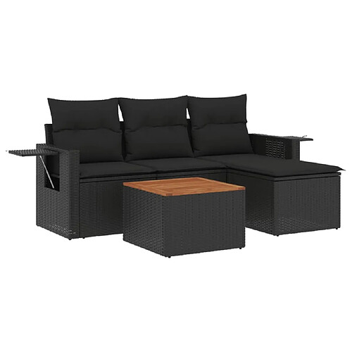 Maison Chic Salon de jardin 5 pcs avec coussins | Ensemble de Table et chaises | Mobilier d'Extérieur noir résine tressée -GKD63723