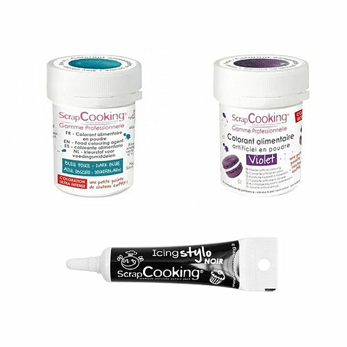 Scrapcooking 2 colorants alimentaires violet-bleu foncé + Stylo glaçage noir