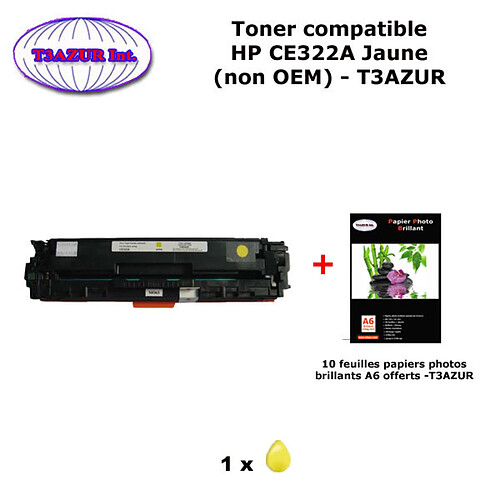 Toner générique HP CE322A pour HP LaserJet Pro CP1525 , CM1415 Jaune+ 10f papiers photos A6 -T3AZUR