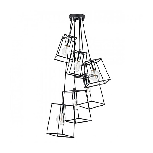 Luminaire Center Suspension Tower noir mat et chrome poli 6 ampoules