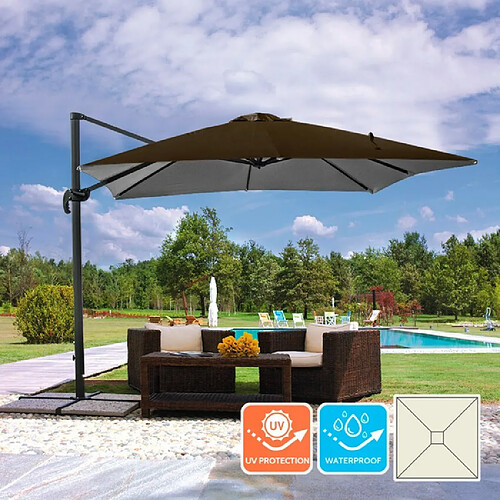 Elios Parasols Parasol de jardin avec bras réglable en aluminium avec mât décentralisé 3x3m Paradise Brown, Styles: sans volant