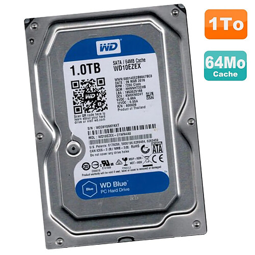 Disque Dur 1To Western Digital Blue SATA III 3.5" WD10EZEX-21WN4A0 7200RPM 64Mo · Occasion