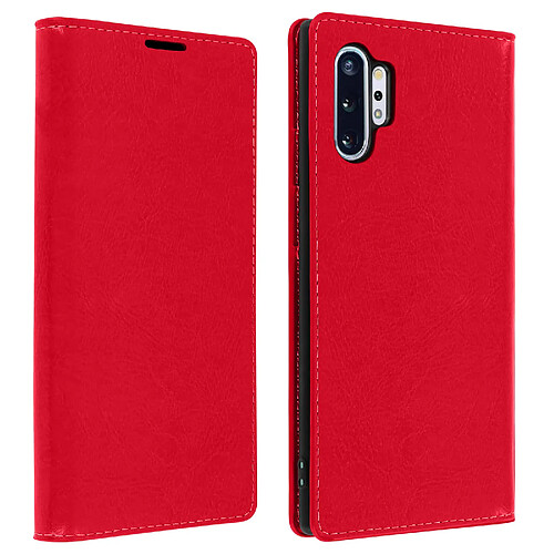 Avizar Étui Galaxy Note 10 Plus Folio Cuir Véritable Porte cartes Support Vidéo rouge