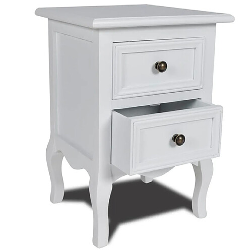 Helloshop26 Table de nuit chevet commode armoire meuble chambre avec 2 tiroirs mdf blanc 1402086