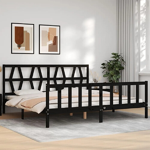 Maison Chic Lit adulte - Cadre Structure de lit avec tête de lit Contemporain noir 200x200 cm bois massif -MN59254