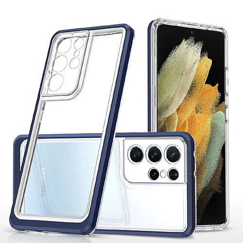 Ozzzo coque transparente 3 en 1 pour samsung galaxy s22 ultra frame gel cover bleu