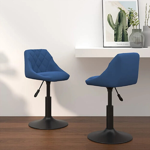 vidaXL Chaises pivotantes à manger lot de 2 bleu velours