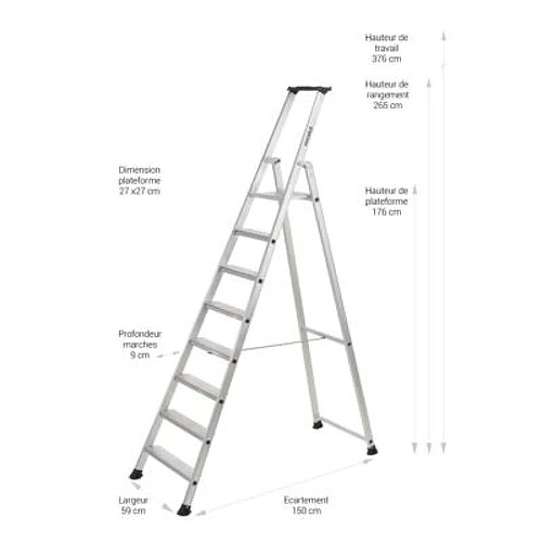 Escalux Escabeau aluminium pro 8 marches superpro