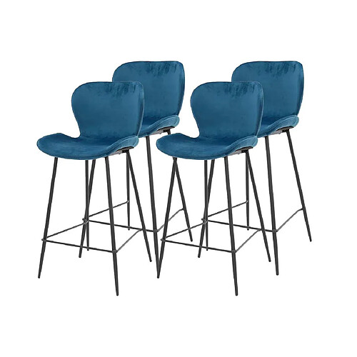 Lisa Design Basti - lot de 4 tabourets de bar - en velours bleu