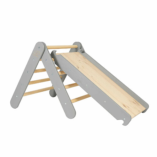 MeowBaby Triangle d'escalade avec Toboggan pour Enfants Structure d'escalade d'intérieur en Bois, Gris