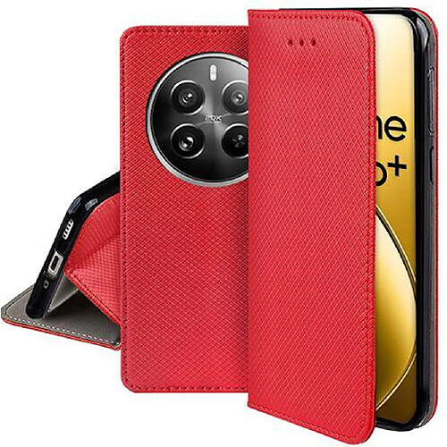 Htdmobiles Housse etui portefeuille avec coque interieure en silicone pour Realme 12 Pro et Realme 12 Pro+ Plus 5G + film ecran - ROUGE MAGNET