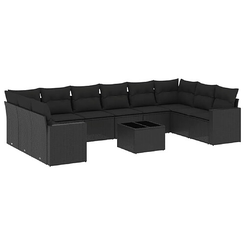 Maison Chic Salon de jardin 11 pcs avec coussins | Ensemble de Table et chaises | Mobilier d'Extérieur noir résine tressée -GKD60591