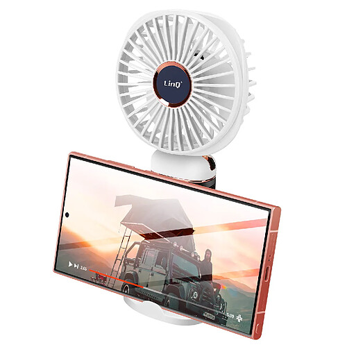 LinQ Mini Ventilateur Portable Réglable 90° Affichage LED Design Rond Blanc