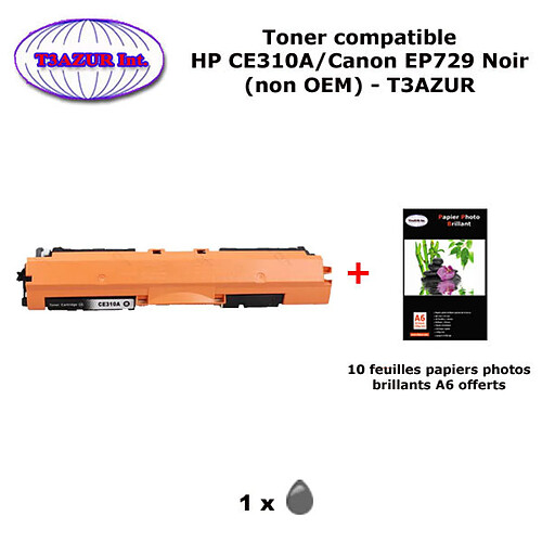 Toner générique Canon CRG729 Noir pour imprimante Canon i-Sensys LBP7010C, LBP7018C+10f PPA6 -T3AZUR