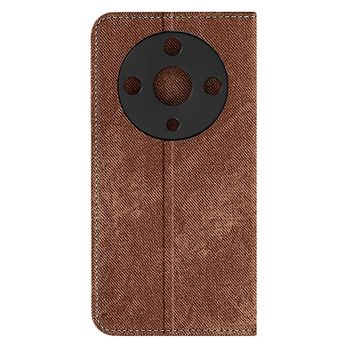 Avizar Etui Denim Portefeuille pour Honor Magic 6 Lite 5G Support vidéo Marron