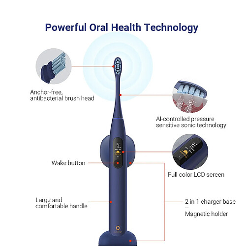 Universal Brosse à dents électrique acoustique avec écran tactile IPX7 imperméable à l'eau 3 modes de brosse Brosse à dents à charge rapide pour adultes | Brosse à dents électrique(Le noir)