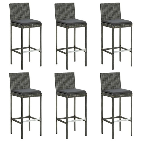 vidaXL Tabourets de bar avec coussins lot de 6 gris résine tressée