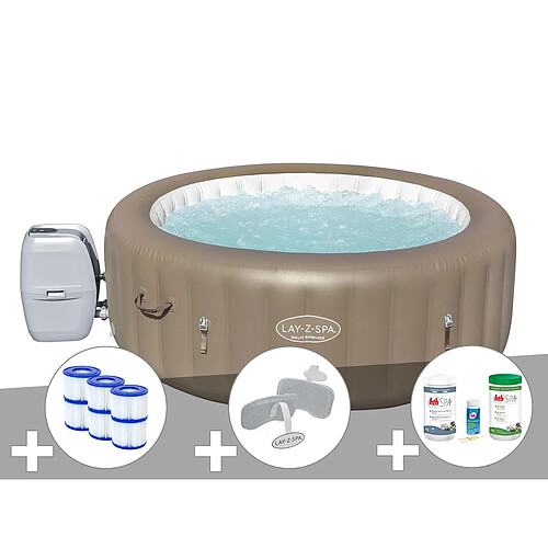 Kit spa gonflable Bestway Lay-Z-Spa Palm Springs rond Airjet 4/6 places + 6 filtres + Kit traitement brome + 2 appuie-têtes