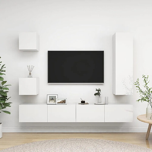 vidaXL Ensemble de meuble TV 5 pcs Blanc brillant Bois d'ingénierie