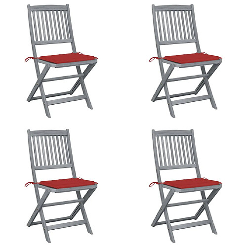 vidaXL Chaises pliables d'extérieur lot de 4 et coussins Bois d'acacia