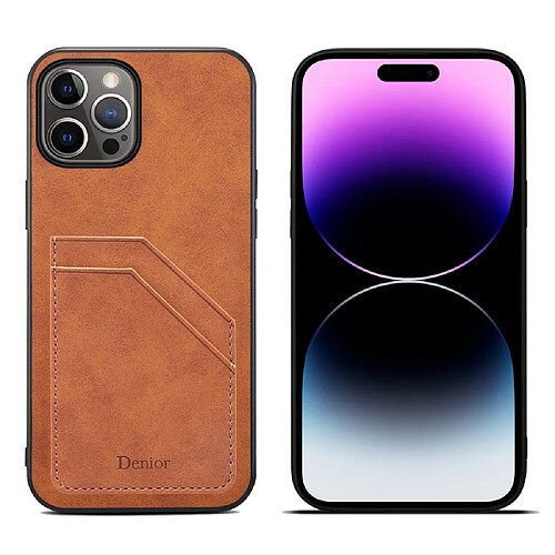 Coque en TPU + PU anti-rayures avec deux porte-cartes pour votre iPhone 14 Pro - marron