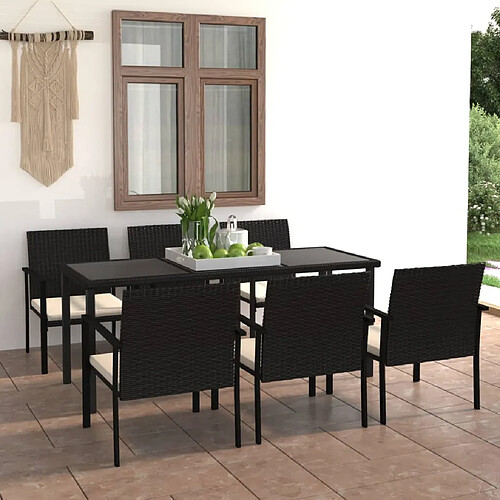 Salle à manger de jardin 7 pcs,Table et chaise à dîner Résine tressée Noir -MN42015