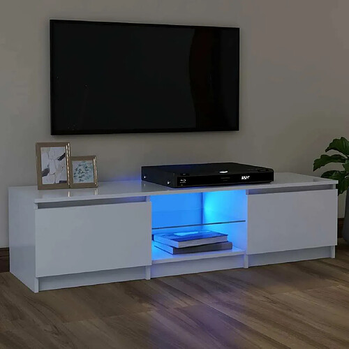 Maison Chic Meubles TV avec lumières LED - Banc TV pour salon Blanc 120x30x35,5 cm -MN23847