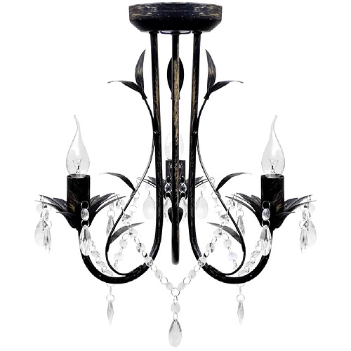 vidaXL Lustre métal noir style art nouveau + perles crystal 3 x E14 Ampoules