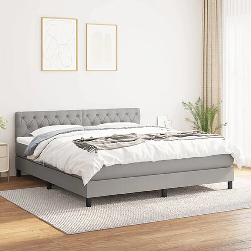 vidaXL Sommier à lattes de lit avec matelas Gris clair 160x200cm Tissu