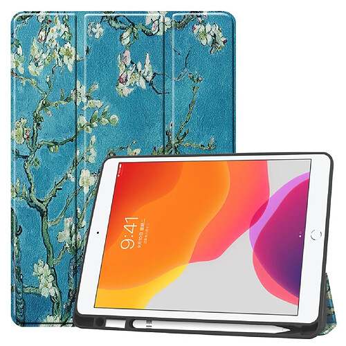 Etui en PU impression de modèle avec support tripliure et porte-stylo modèle de prune pour votre Apple iPad 10.2 (2019)