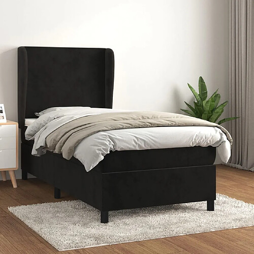 vidaXL Sommier à lattes de lit avec matelas Noir 100x200 cm Velours