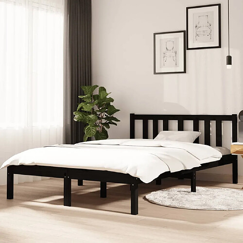 vidaXL Cadre de lit sans matelas noir bois massif 120x190 cm